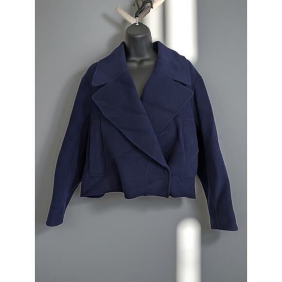 Max Mara Sportmax Kuens Oversized Crop Virgin Wool Jacket Navy Size 0 - Picture 2 of 15